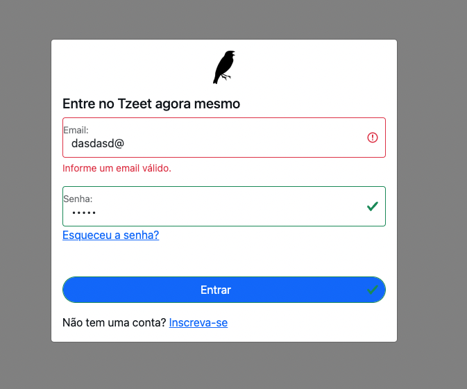 Exemplo de login inválido