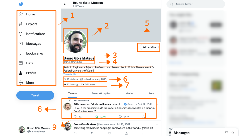 Página de um perfil no Twitter