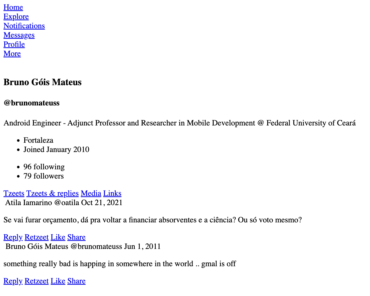 Página de um perfil no Tzeeter