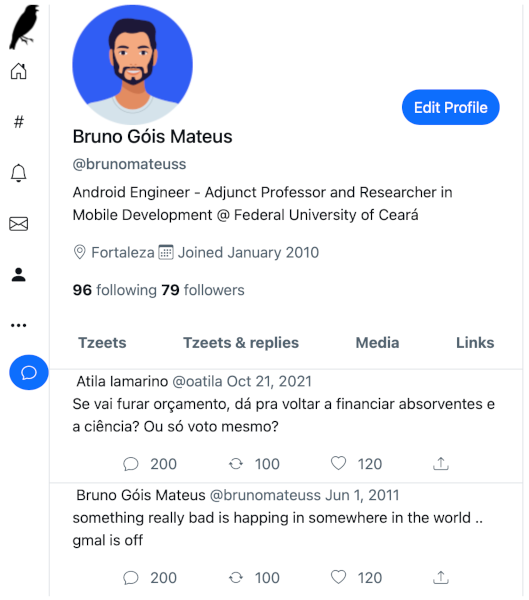 Layout do Tzeeter em telas menores